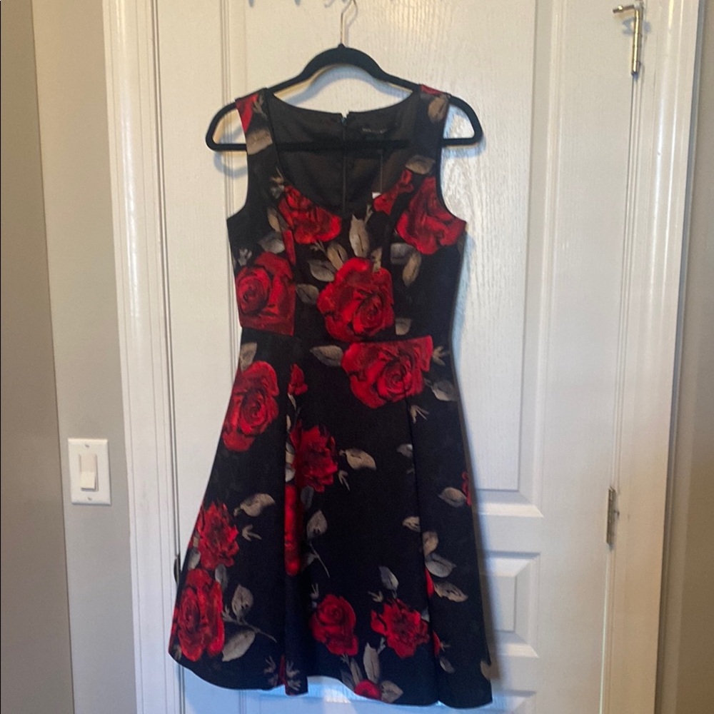Black and Red Pleated A-Line Cocktail Dress